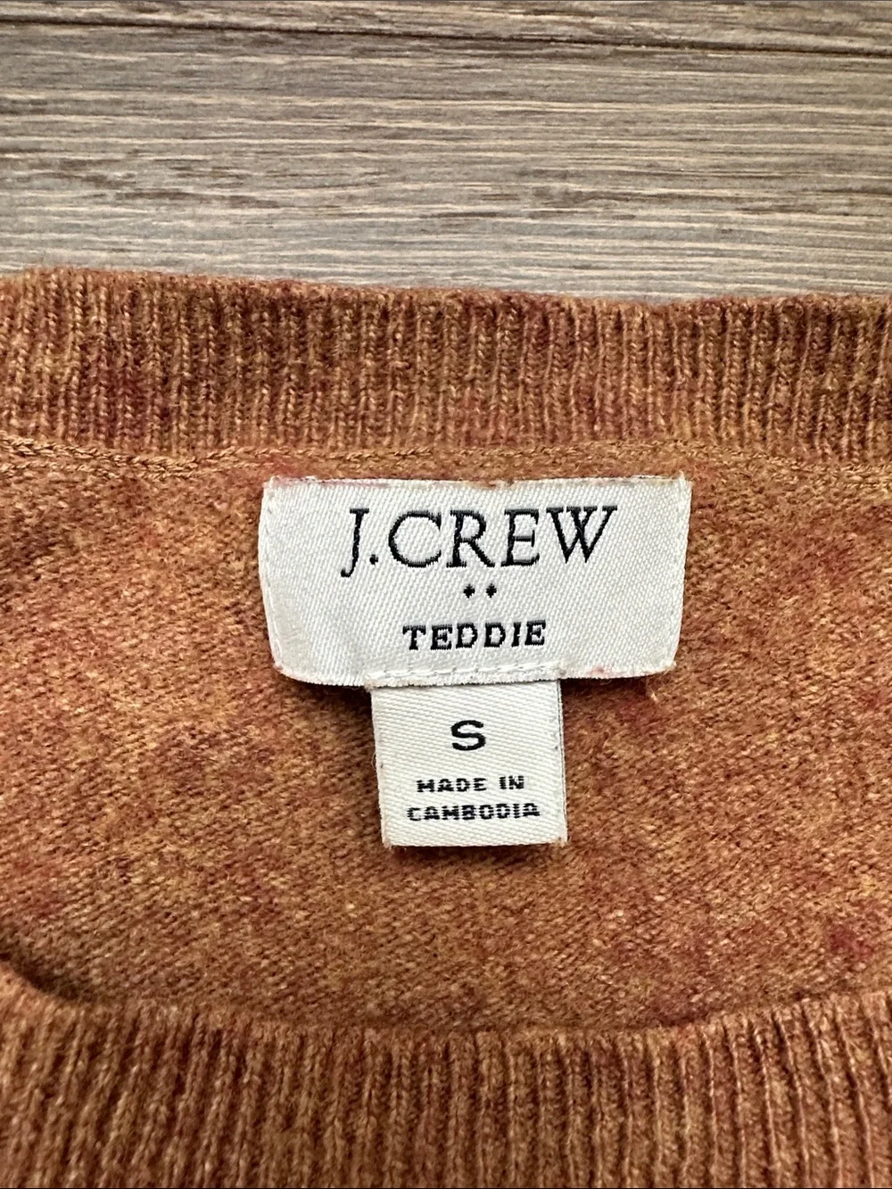 J.Crew Teddie Merino Wool Blend Sweater Small Rust Brown Camel Crewneck Pullover